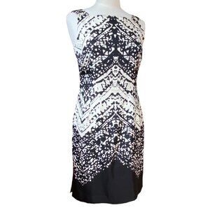 Talbots 100% Silk Cocktail Dress Black White Sleeveless Avant Garde Wedding Luxe